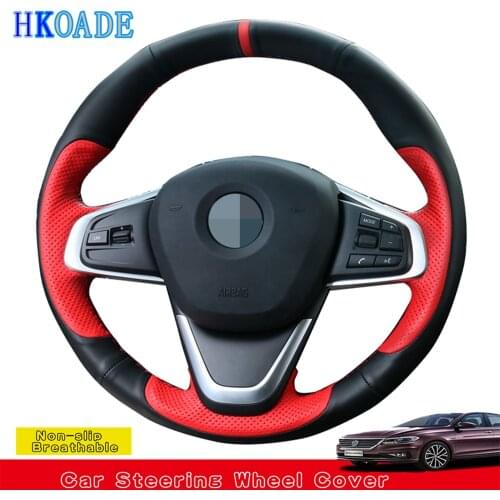 DIY Hand-stitched Black Genuine Leather Car Accessories Steering Wheel Cover For BMW F45 F46 X1 F48 2015-2019 X2 F39 2018-2019
