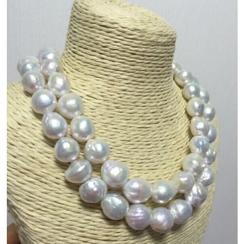 Double strands AAA luster 12-13mm south sea white pearl necklace 18"19">>>women jewerly