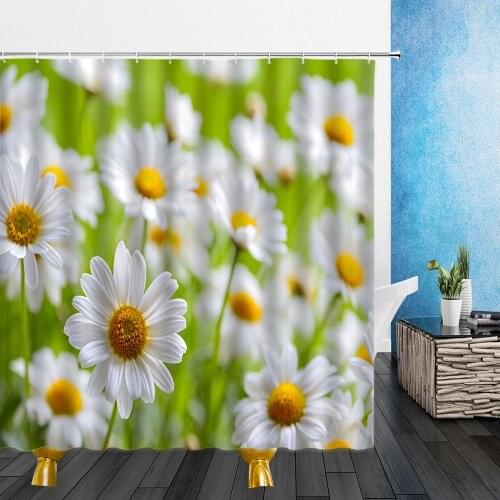 Spring Flower Plant Shower Curtains Daisy Colorful Floral Vase 3D Waterproof Polyester Cloth Bathroom Decor Curtains With Hooks