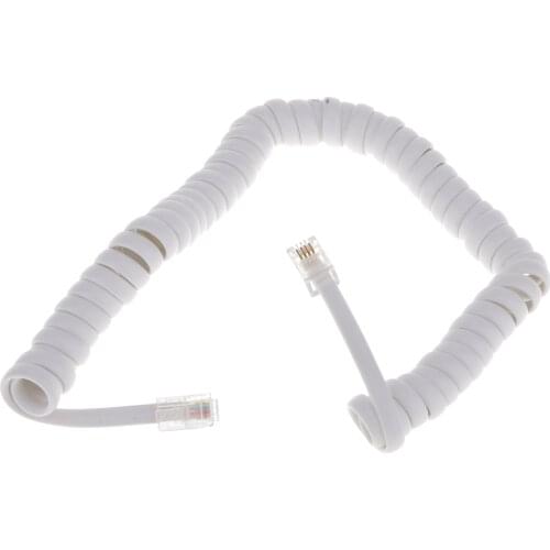 Replacement RJ11 4P4C Plug Coiled Stretchy Telephone Handsets Cable Line White