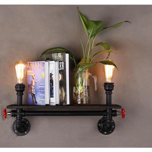 Retro Industrial Wood Light Iron Vintage Lamp Creative Bedroom Living Room Corridor Shelf Wall Lamp Bedside Lighting Fixture