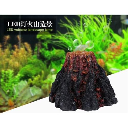 U-740 Resin crafts Aquarium decoration Rockery volcano for Aquarium fish tank Landscaping with air pump air stone led lamp