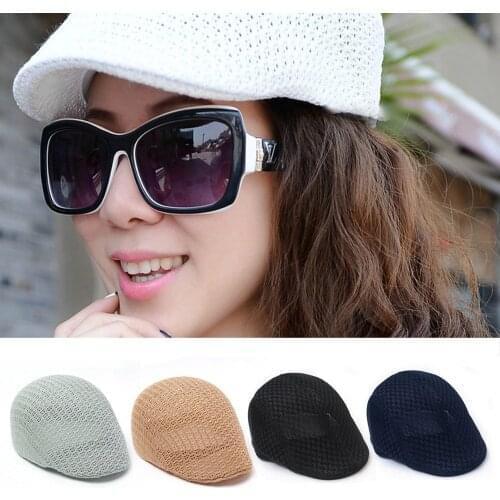 Unisex Casual Mesh Berets Cap Women Men Summer Breathable Mesh Caps Ladies Solid Adult Adjust Black White Hat Unisex Beach Cap