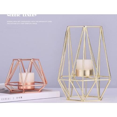 Iron 3D Geometric Candle Holders Nordic Style Wrought Rack Candleholder Candlestick Mood Tea Light Holder Wedding Decor