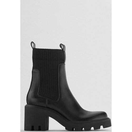 Shoes Womens Mid Calf Boots Booties Woman 2020 High Heels Round Toe Winter Footwear Stiletto Lolita Low Rubber Black