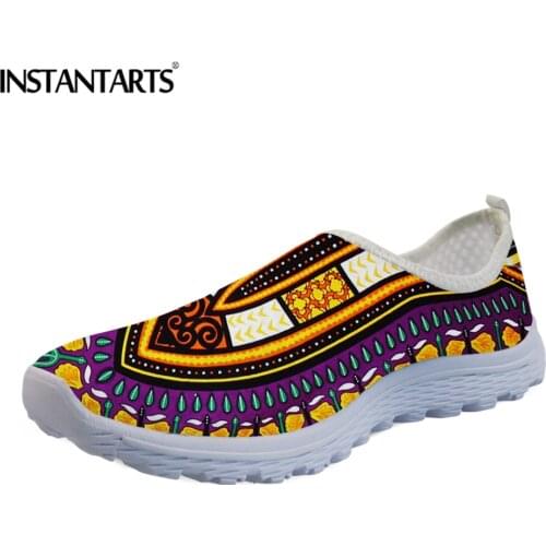 INSTANTARTS African Pattern Women Sneakers Flats Comfortable Slip On Vulcanized Shoes Air Mesh Water Shoes Women Zapatos Mujer