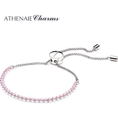 ATHENAIE 925 Sterling Silver Pink CZ Sparkling Strand Bracelet Length 23cm(9inch) Women Link Jewelry Gift