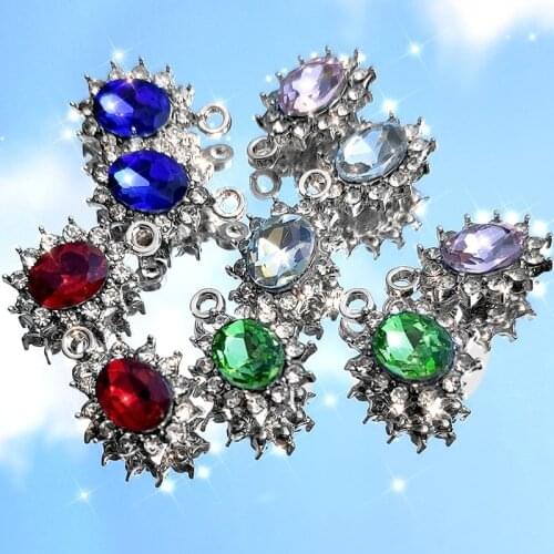 10Pcs 17*12mm Oval Shape Shiny Crystal Charms Handmade Colorful Rhinestone Geometry Charm For DIY Earrings Findings Accessories