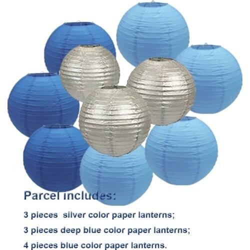 10 Pcs Blue Silver Paper Lantern Chinese Paper Lampion Lampionnen Lanterne Papier for Wedding Xmas Navidad Decoration