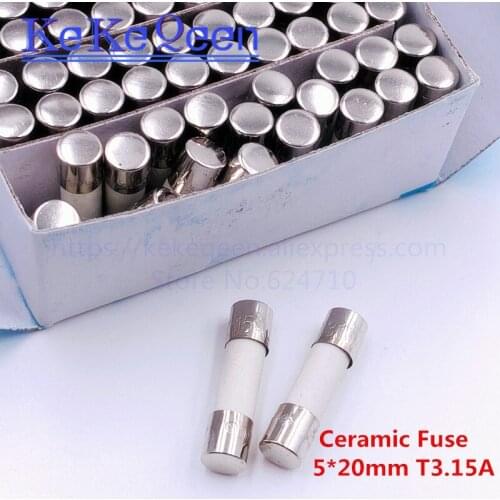 100pcs/lot Ceramic Fuse 5mm x 20mm Slow Blow Ceramic Fuse 5*20 T3.15A 3.15A 250V 5*20mm Ceramic
