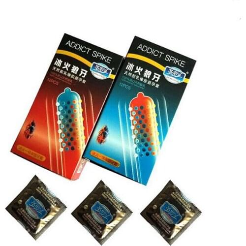 24pcs Ice+Fire Condom Dotted Stimulate G-spot Condoms Lubricated Ultra Thin Particle Condom Adult Sex Products
