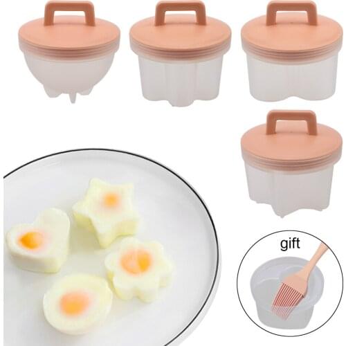 4 Pcs/Set Egg Mold Kitchen Cooking Tool Cute Egg Cooker Cookware Bakeware Tool Plastic Egg Boiler With Lid Brush