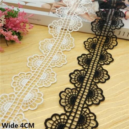 4CM Wide White Black Polyester Cotton Water-soluble Embroidery Ribbon Fringe Lace Collar Edge Trim Garment Curtains Sewing Decor