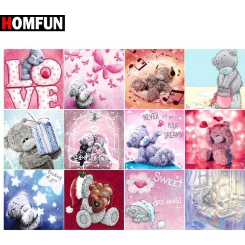 HOMFUN Diy 5d Diamond Painting "Bear love cartoon" Cross Stitch Square Round Diamond Embroidery Handwork Rhinestone Art