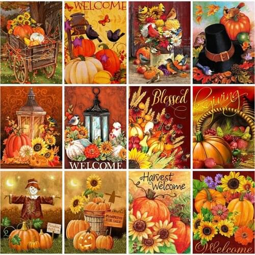 Diy Diamond Painting Flower Pumpkin DIY Diamond Embroidery Sale Fall Mosaic Cross Stitch Decor For Home