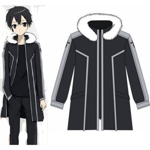Anime Kirito Sword Art Online SAO Kirigaya Kazuto Coat Jacket Anime Asuna Black Jacket Coat Daily Hoodie Jacket Coat