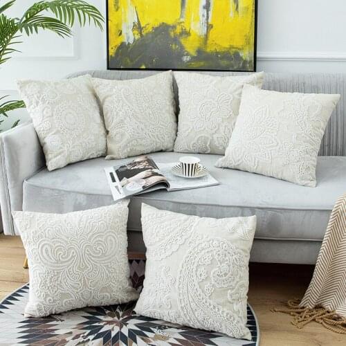 Beige American Cushion Cover Flower Handembroidered Embroidered Hugging Pillow Cover 45*45 Sofa Cushion Bed Linen Pillow
