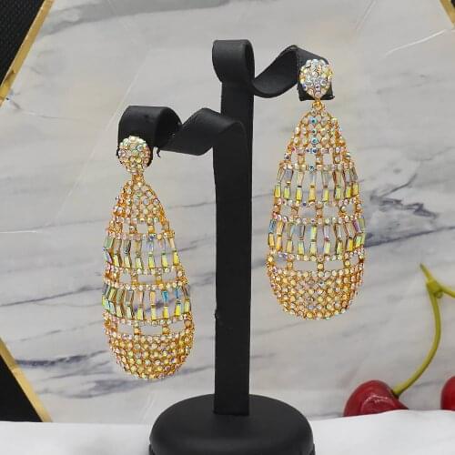 Big size wedding Earrings Full stone dazzling long drop gold Earrings
