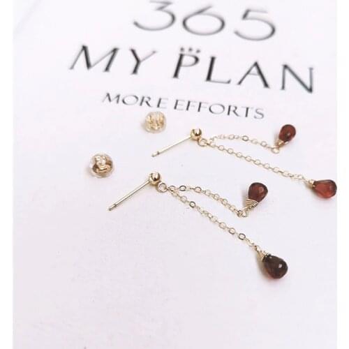 DAIMI Red Garnet Double Line Earrings Gemstones 14K Gold Filled Earrings For Women