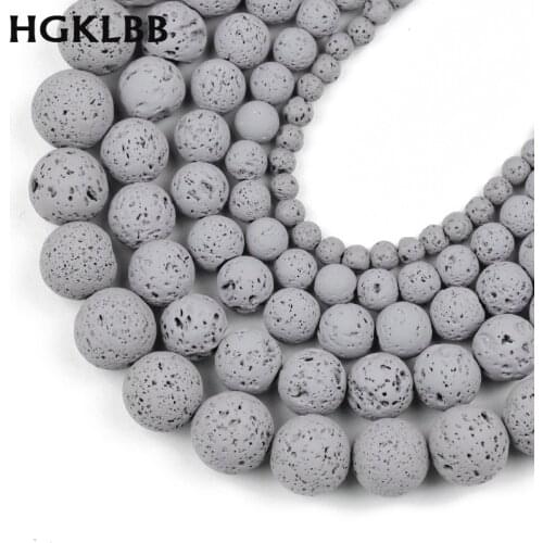 HGKLBB Rubber Grey Lava Hematite Beads Natural Stone Rock 4/6/8/10/12MM Round Spacer Loose beads for Jewelry making DIY Bracelet
