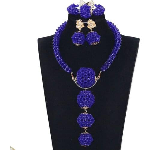 African Royal Blue Jewelry Sets Beads Jewelry Sets Dubai Women Pendan Necklace Set Indian Nigerian Wedding Bridal Jewelry WE145