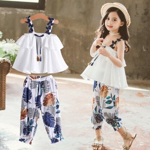 Summer Clothes For Girls Solid Vest + Floral Pants 2PCS Costumes For Girls Teenage Kids Girls Clothes Set 6 8 10 12 13 Year
