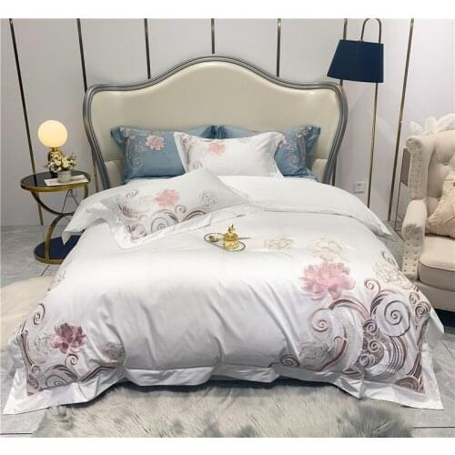 New 4pcs 1000TC Egyptian cotton Duvet Cover Sets King Queen Size Bedding Sets Pillowcases flowers emroidery bed cover Bed Linen