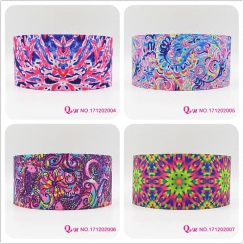 Q&N ribbon 16mm 22mm 25mm 38mm 50mm 75mm flower printed grosgrain ribbon webbing 50yards/roll for hair tie free shipping