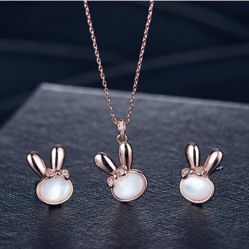 Cartoon animal earrings necklace combination wedding jewelry set two pieces of rabbit jewelry set