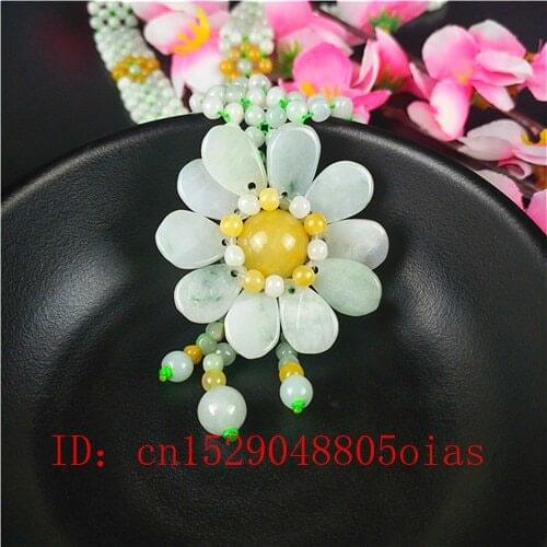 Natural Burmese Jade Sun Flower Pendant Jadeite Beads Necklace Fashion Charm Jewelry Carved Amulet Gifts for Women Men