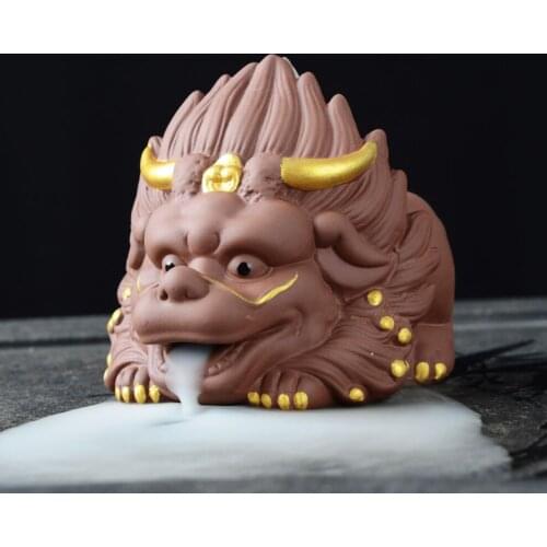 Backflow Incense Burner Ancient Mythical Beast Purple Clay Ceramic Tea Pet Tea Tray Home Decorations Smoke Waterfall Censer