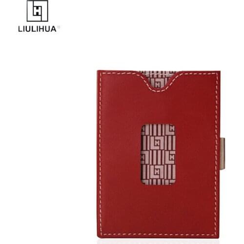 LIULIHUA Business Card Holder with Stainless Steel Buckle Men Simple Portable 100% Genuine Leather Mini Purse LLH Luxury Wallet