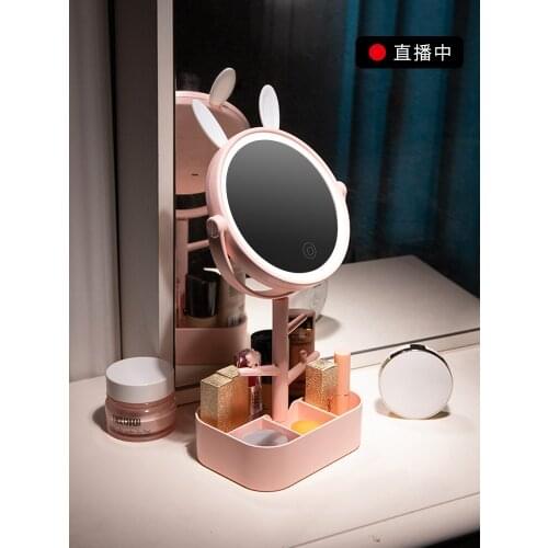 Makeup Mirror Desktop LED Lighted Daylight Desktop Dressing Beauty Makeup Storage Box Decoration