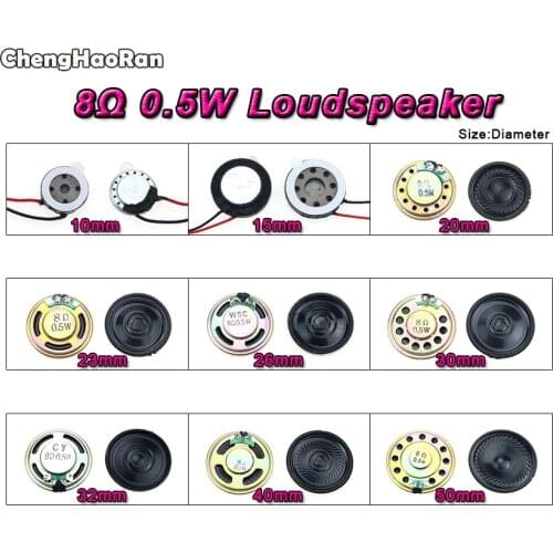ChengHaoRan 8 ohm 0.5W Horn speaker 10mm 15mm 20 23 26 30 32 40mm 50MM diameter 8R 0.5W Small loudspeaker Wholesale Electronic