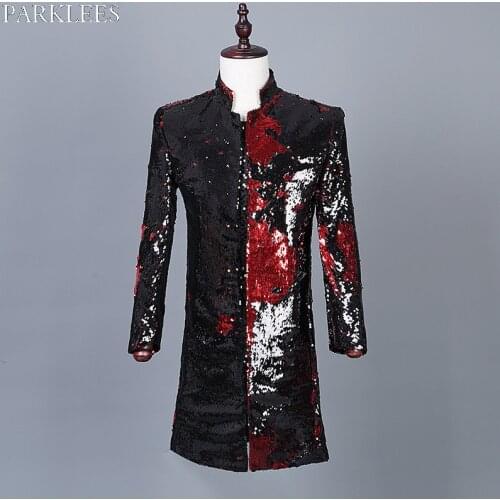 Mens Luxury Sequin Glitter Long Blazer Jacket Brand Slim Fit Tuxedo Suit Jacket Men Party Show Prom Stage Costumes for Singers