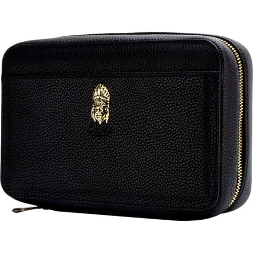 LUBINSKI Genuine Leather Set Metal Cigar Cigarette Lighter Cigar Ashtray Cigar Cutter Detachable Humidor Cigar Storage Gift Set