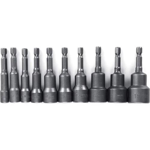 10Pcs Nut Driver Set Socket Set Drill Bit Set Magnetic Metric 6-19mm with 1/4 Inch Quick Change Hex Shank