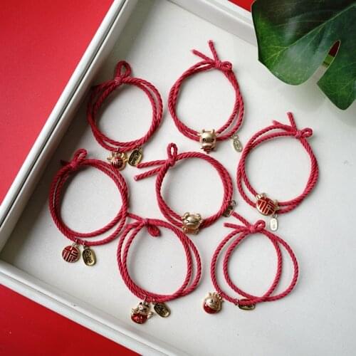 2021 New Mascot Lucky Cat Hair Band Womens Animal Red Bracelet Dual-Use Rubber BandHair Accessories #YXFS15