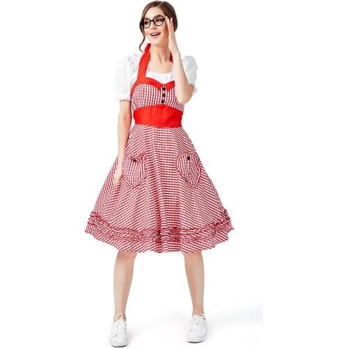 New Four-color Red Plaid Servant Costume Plaid Beer Sling Skirt Farm Dress Halloween Costumes for Women