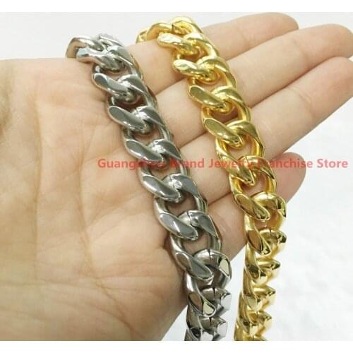 12mm Silver Or Gold color Charm Mens Stainless Steel Cuban Curb Link Chain Necklace Wholesale Christmas gift, Hotsale