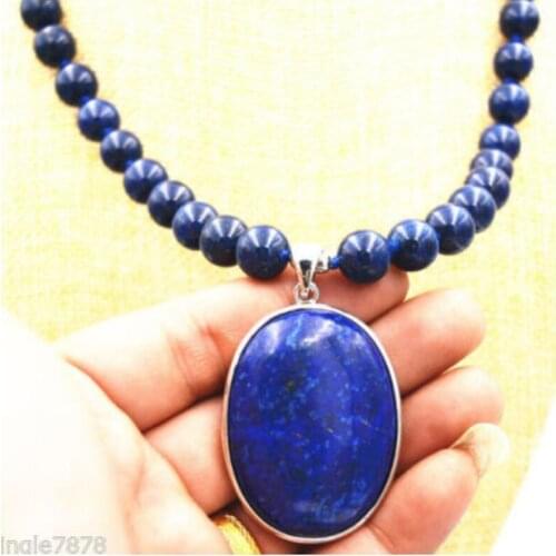 8MM blue Lapis Lazuli s Beads Necklace 18" 18x28mm