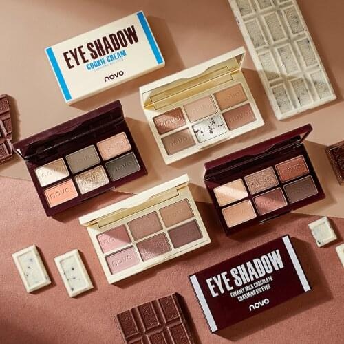 NOVO Glitter Eyeshadow Palette 6 Colors Chocolate Pigment Eye Shadow Palette Matte Shimmer Eyeshadows 1pcs Colorful Korea Makeup