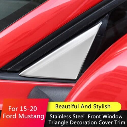 QHCP 2PCS Car Styling Stainless Steel Front Window Triangle Decoration Cover Trim Sticker Car For Ford Mustang 2015-2020