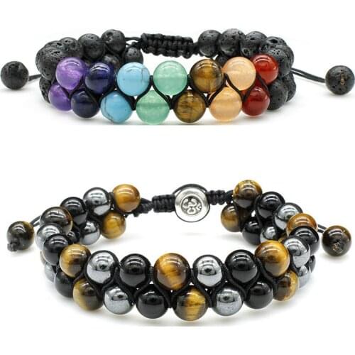 Adjustable Yoga Bead Bracelet Set for Women Men Braided Rope Natural Meditation Colorful 2 Layer Stress Anxiety Relief