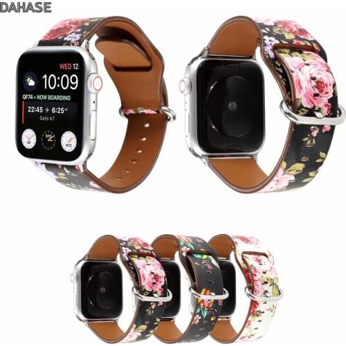 Spring Flower Genuine Leather Watch Band For Apple Watch Series 4/5 40mm 44mm Bracelet strap for iwatch Series 1/2/3 38mm 42mm