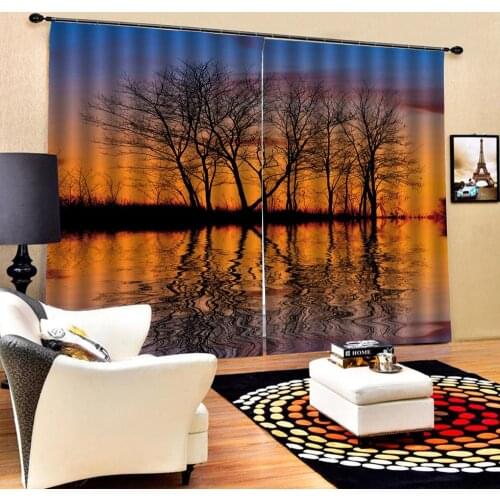 Luxury Blackout 3D Window Curtain For Living Room sunset curtains landscape scenery curtains
