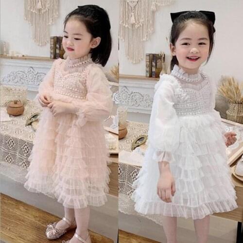 Girl lace patchwork dress baby spring layered lantern sleeve dress children birthday princesskids clothes 3-10Y ws1986