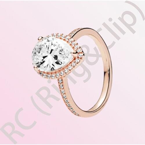Crystal Authentic 100% 925 Sterling Silver Women Rings Sparkling Teardrop Halo Ring for Women Engagemen Anniversary DIY Jewelry