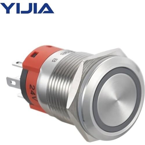 Self-Locking Metal Switch 12V Angel Eye Halo Ring LED 19mm 1NO1NC SPDT with Plug GQ19BF-11EZ/S