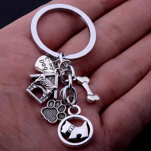 Topdog Love My Dog Bone Keychains Lovely Footprint Dog Circle Pendant Keyrings Gift For Pet Lovers Dad Mom Friends Gifts Jewelry